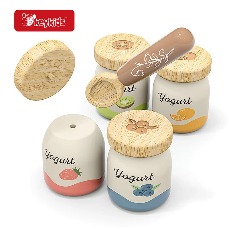 Wholesale Pretend Play Kids Wooden Fruit Yogurt Toy with Spoon W10B566